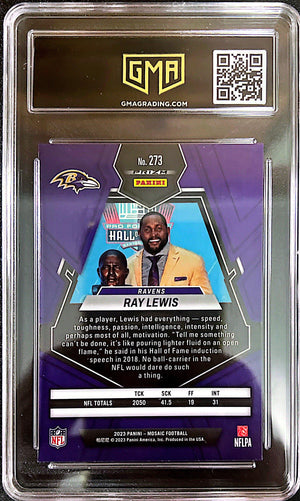 2023 Panini Mosaic Hall of Fame #273 Ray Lewis Reactive Blue Mosaic Prizm GMA 10 Card