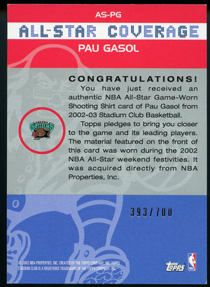 2002-03 Stadium Club #AS-PG Pau Gasol All-Star Coverage Relics #/700