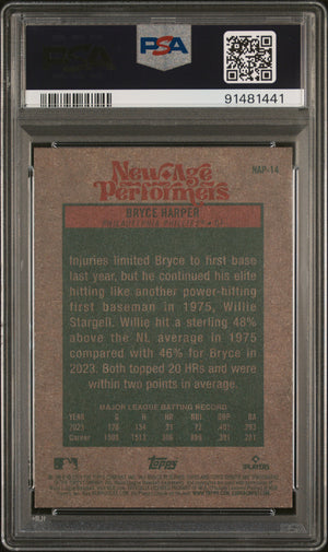 2024 Topps Heritage New Age Performers #NAP14 Bryce Harper PSA 8