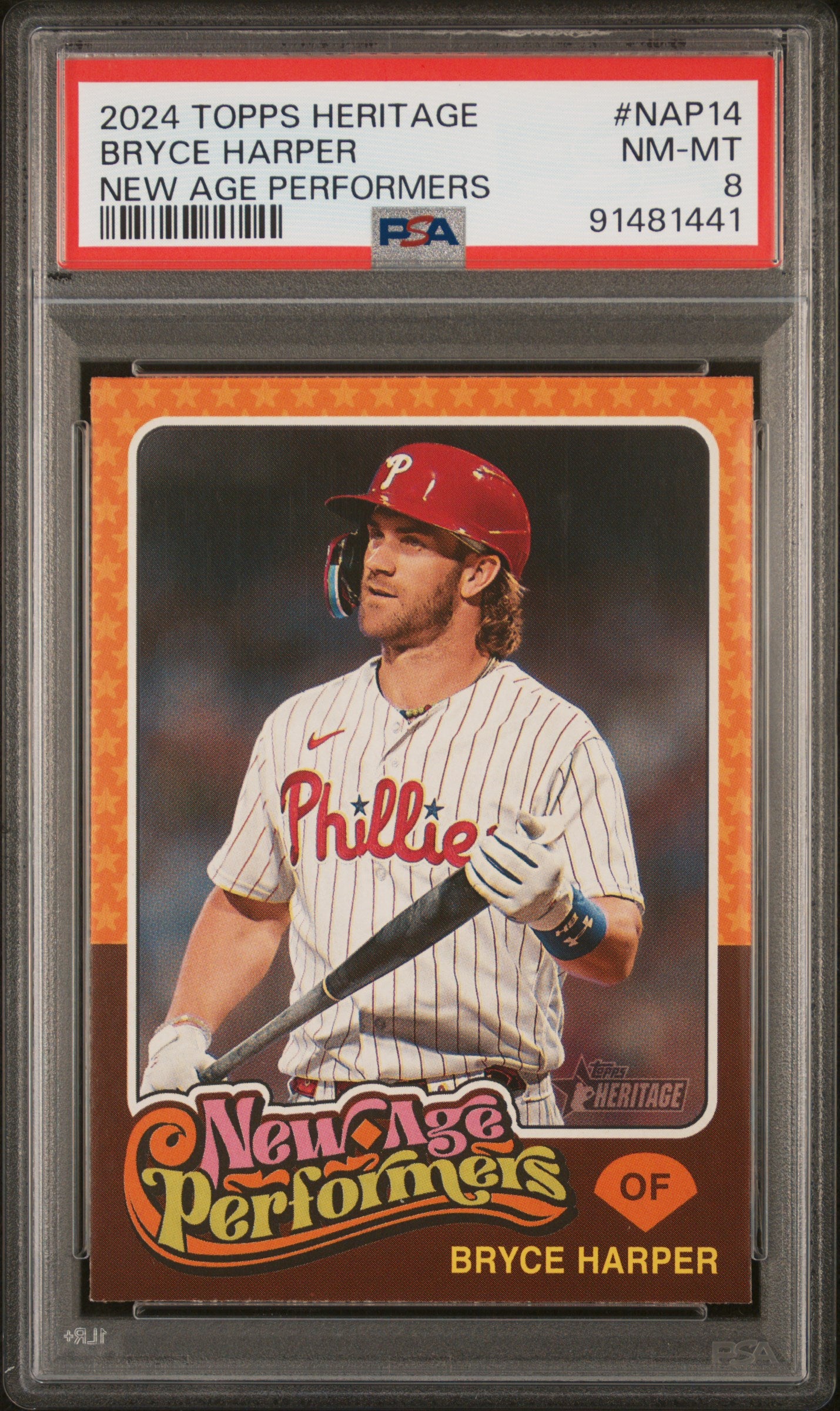 2024 Topps Heritage New Age Performers #NAP14 Bryce Harper PSA 8