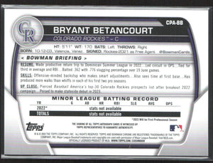 2023 Bowman Chrome #CPA-BB Bryant Betancourt Chrome Prospect Autographs