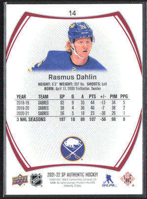 2021-22 SP Authentic #14 Rasmus Dahlin Limited Red