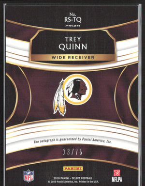 2018 Panini Select #RS-TQ Trey Quinn #RS-TQ Rookie Signatures Black Prizm #/75