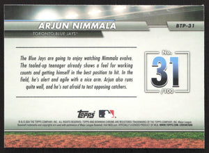 2024 Bowman #BTP-31 Arjun Nimmala Bowman Scouts' Top 100