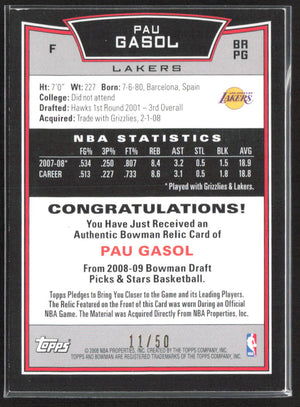 2008-09 Bowman #16 Pau Gasol Blue #/50