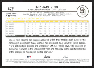 2024 Topps Baseball #429 Michael King SP ERRORS