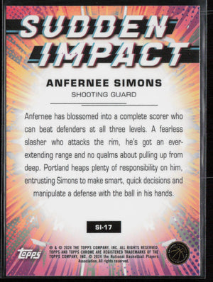 2023-24 Topps Chrome #17 Anfernee Simmons Sudden Impact