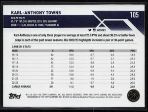 2023-24 Topps Chrome #105 Karl-Anthony Towns Basketball Refractor