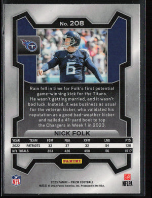 2023-24 Panini Prizm #208 Nick Folk