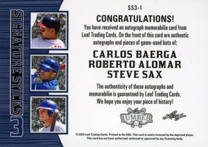 2024 Leaf Lumber Carlos Baerga,Roberto Alomar, Steve Sax 2/4 Bat Relic Auto