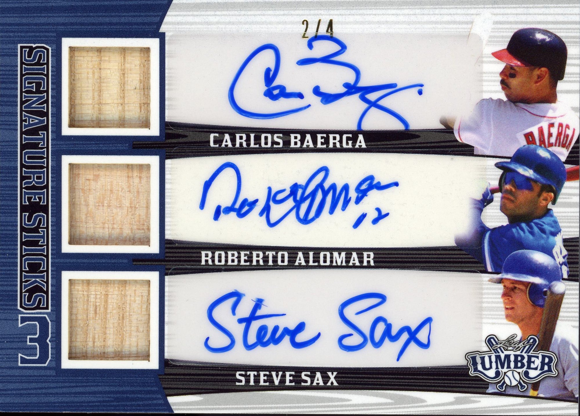 2024 Leaf Lumber Carlos Baerga,Roberto Alomar, Steve Sax 2/4 Bat Relic Auto