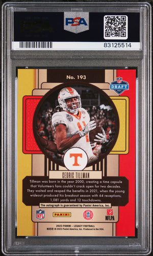 2023 Panini Legacy #193 Cedric Tillman Premium Penmanship-Silver PSA 10