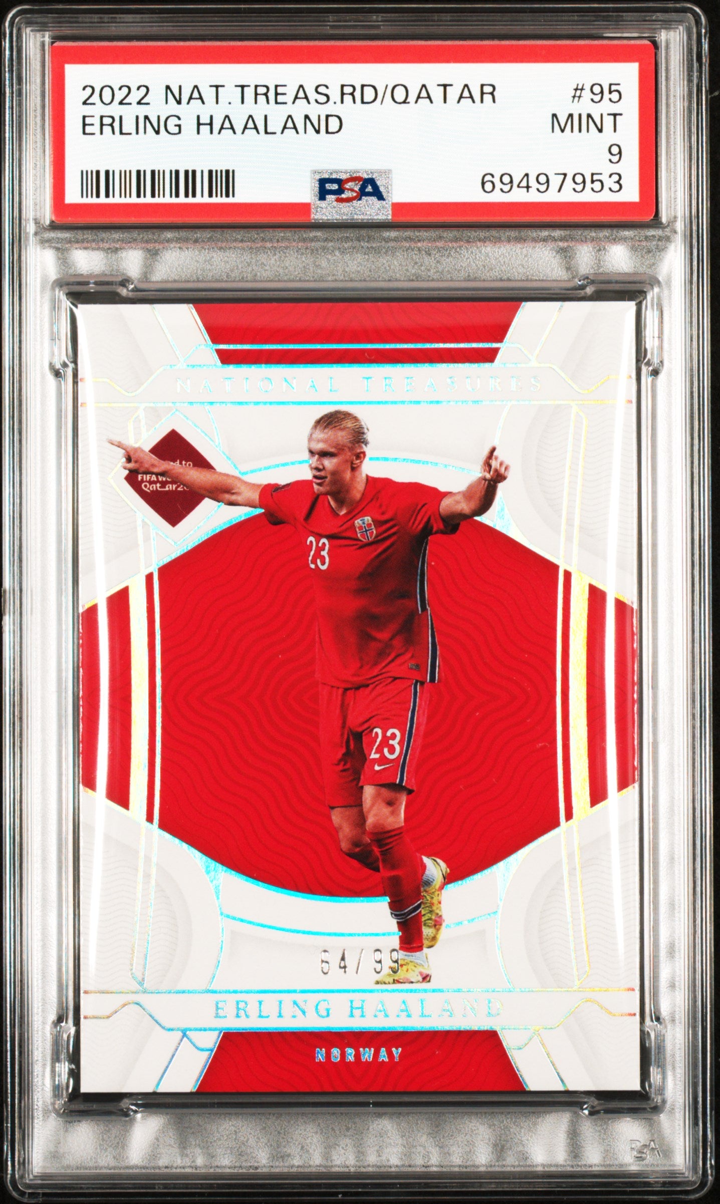 2022 Panini National Treasures Fifa World Cup Qatar #95 Erling Haaland PSA 9