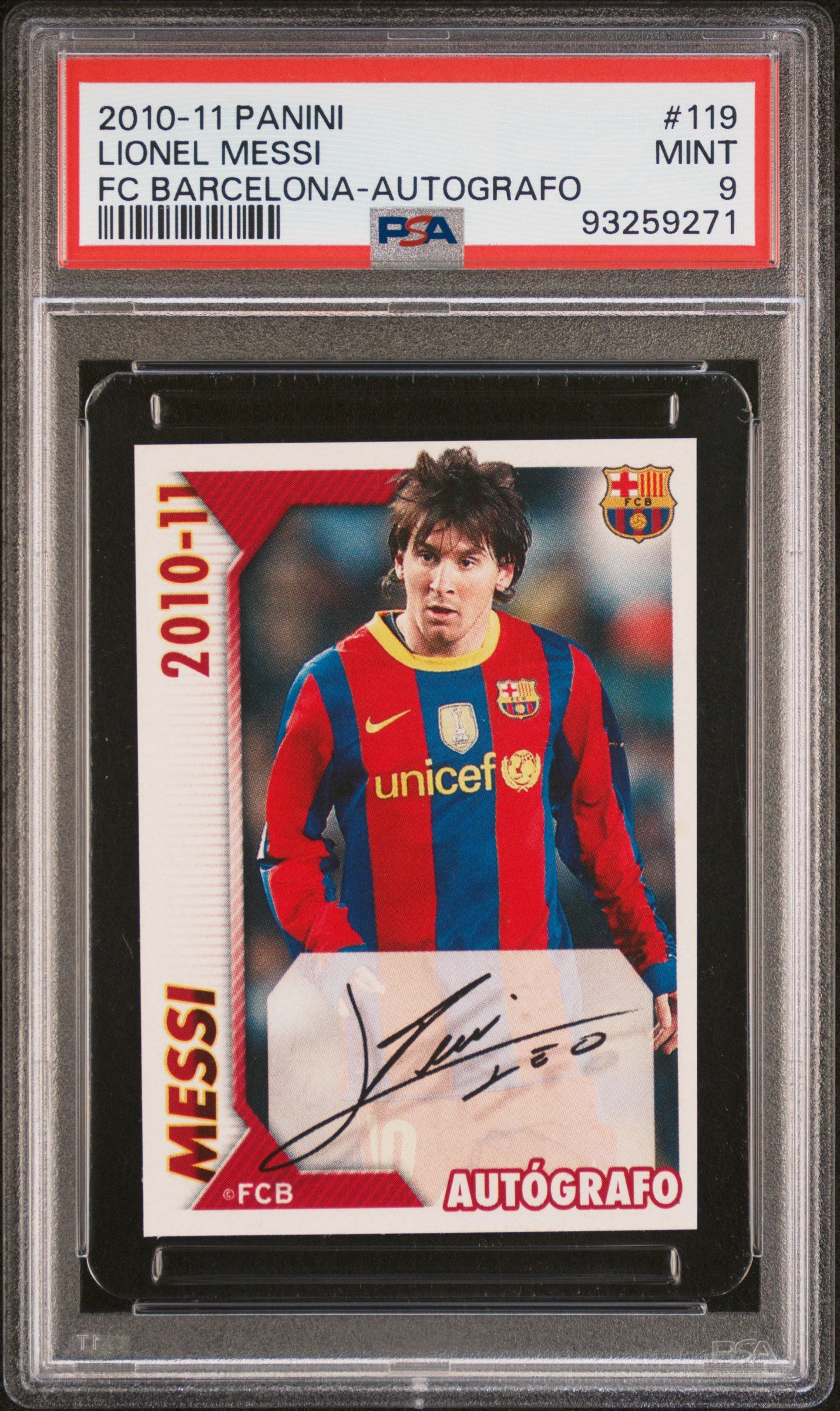 2010-11 Panini Fc Barcelona #119 Lionel Messi Fc Barcelona-Autografo PSA 9