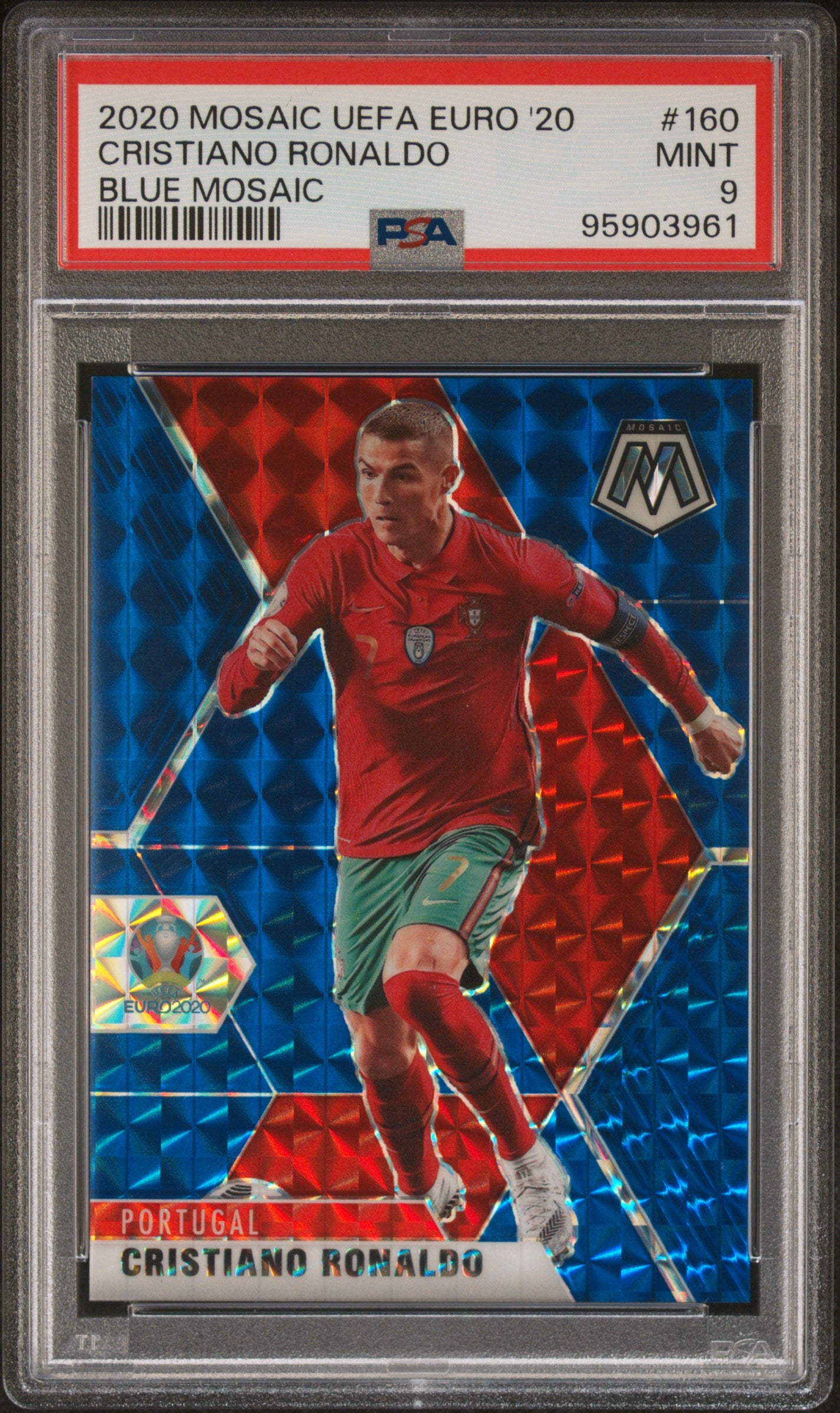 2020 Panini Mosaic Uefa Euro 2020 #160 Cristiano Ronaldo Blue Mosaic PSA 9