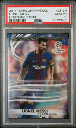 2017 Topps Chrome Uefa Champions League Lionel Messi Lightning Strike PSA 10