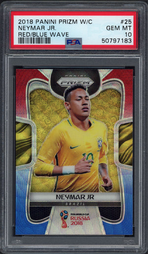 2018 Panini Prizm World Cup #25 Neymar Jr. Red/Blue Wave PSA 10