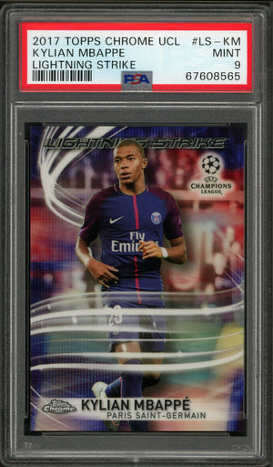 2017 Topps Chrome Uefa Champions League Lightning Strike Kylian Mbappe  PSA 9