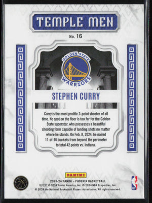 2023-24 Phoenix Basketball #16 Stephen Curry Temple Men