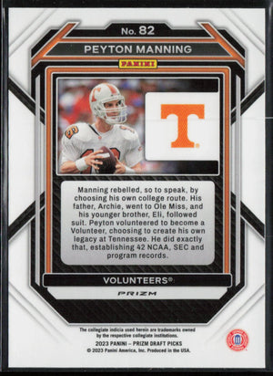 2023 Panini Prizm Draft Picks #82 Peyton Manning Silver