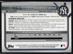 2022 Bowman Chrome #BCP-153 Roderick Arias Prospects