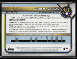 2022 Bowman #BCP-144 Jheremy Vargas Chrome Prospects Fuchsia Refractor #/199