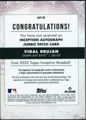 2022 Topps Inception #IAJP-VB Vidal Brujan Auto Jumbo Patch Red #/50