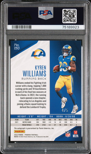 2022 Panini Phoenix #150 Kyren Williams Autograph-Black Lazer /5 PSA 10