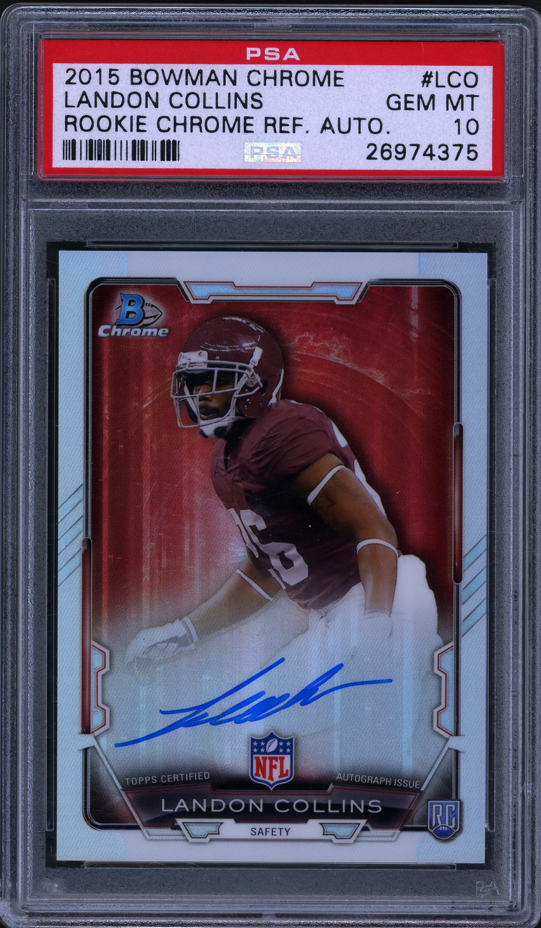 2015 Bowman Rookie Chrome Refractor Landon Collins Rookie Chrome Auto. PSA 10