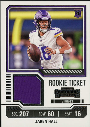 2023 Panini Contenders #TS16 Jaren Hall Rookie Ticket Swatches