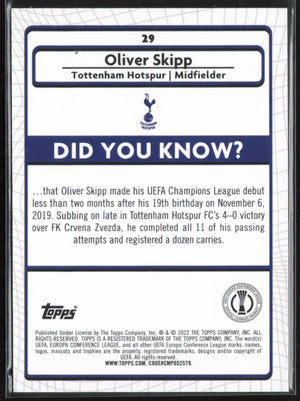 2021-22 Merlin Chrome UEFA Champions League #29 Oliver Skipp Aqua Prism