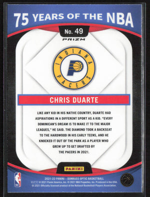 2021-22 Panini Prizm #49 Chris Duarte 75 Years of the NBA (Donruss Optic)