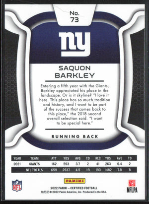 2022 Panini Certified #73 Saquon Barkley /199