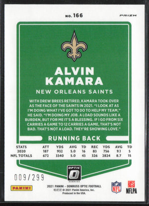 2021 Donruss Optic #166 Alvin Kamara Aqua #/299