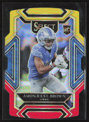 2021 Panini Select #273 Amon-Ra St. Brown Red and Yellow Prizm Die Cut