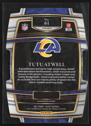 2021 Panini Select #61 Tutu Atwell Green Yellow Die Cut