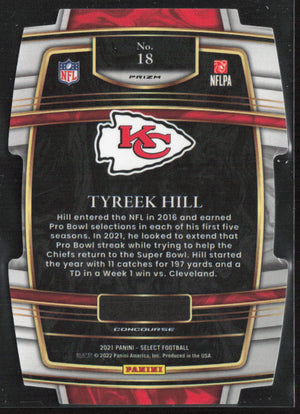 2021 Panini Select #18 Tyreek Hill Green and Yellow Prizm Die Cut