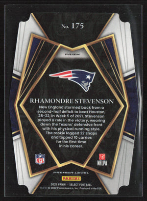 2021 Panini Select #175 Rhamondre Stevenson Black and Gold Prizm Die Cut