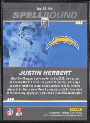 2022 Donruss Elite #SB-JH4 Justin Herbert Spellbound Green