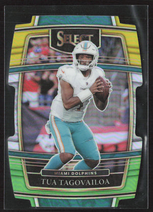 2021 Panini Select #22 Tua Tagovailoa Green and Yellow Prizm Die Cut