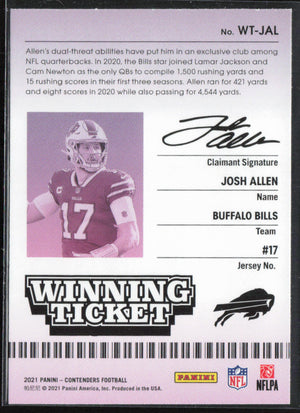 2021 Panini Contenders #WT-JAL Josh Allen Winning Ticket