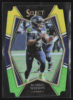 2021 Panini Select #130 Russell Wilson Green and Yellow Prizm Die Cut