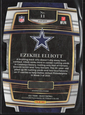 2021 Panini Select #11 Ezekiel Elliott Green and Yellow Prizm Die Cut