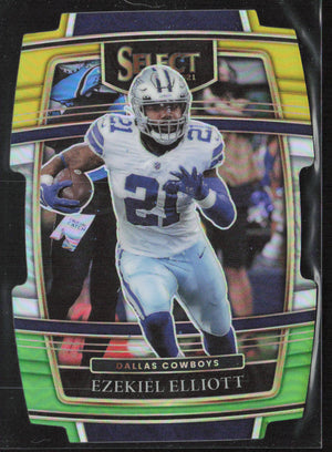 2021 Panini Select #11 Ezekiel Elliott Green and Yellow Prizm Die Cut