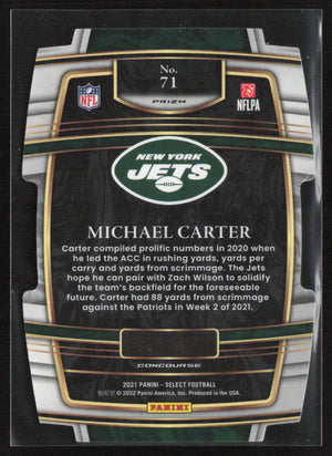 2021 Panini Select #71 Micheal Carter Green and Yellow Prizm Die Cut