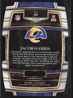 2021 Panini Select #80 Jacob Harris Green and Yellow Prizm Die Cut