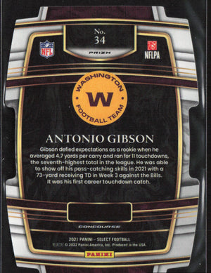 2021 Panini Select #34 Antonio Gibson Green and Yellow Prizm Die Cut