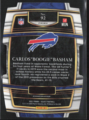 2021 Panini Select #92 Carlos "Boogie" Basham Green and Yellow Prizm Die Cut