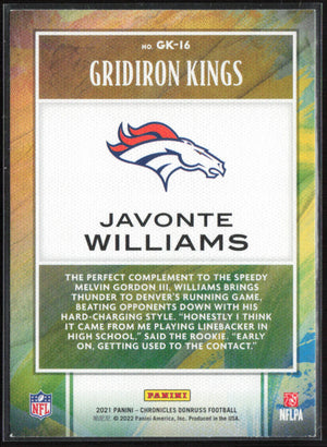 2021 Panini Chronicles #GK-16 Javonte Williams Gridiron Kings Bronze