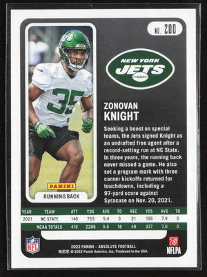 2022 Panini Absolute #200 Zonovan Knight Retail